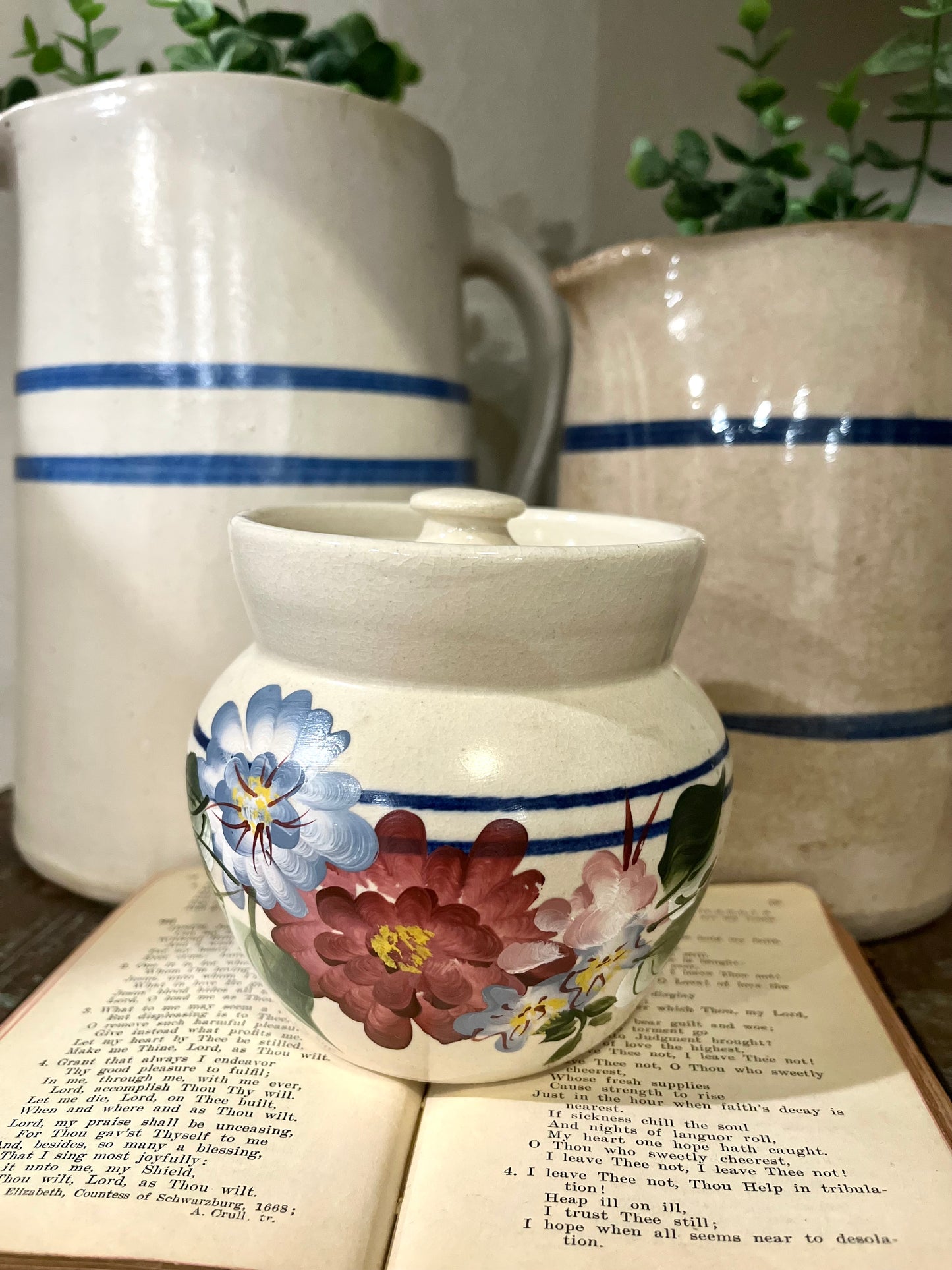Floral Painted Casey Pottery Jar with Lid