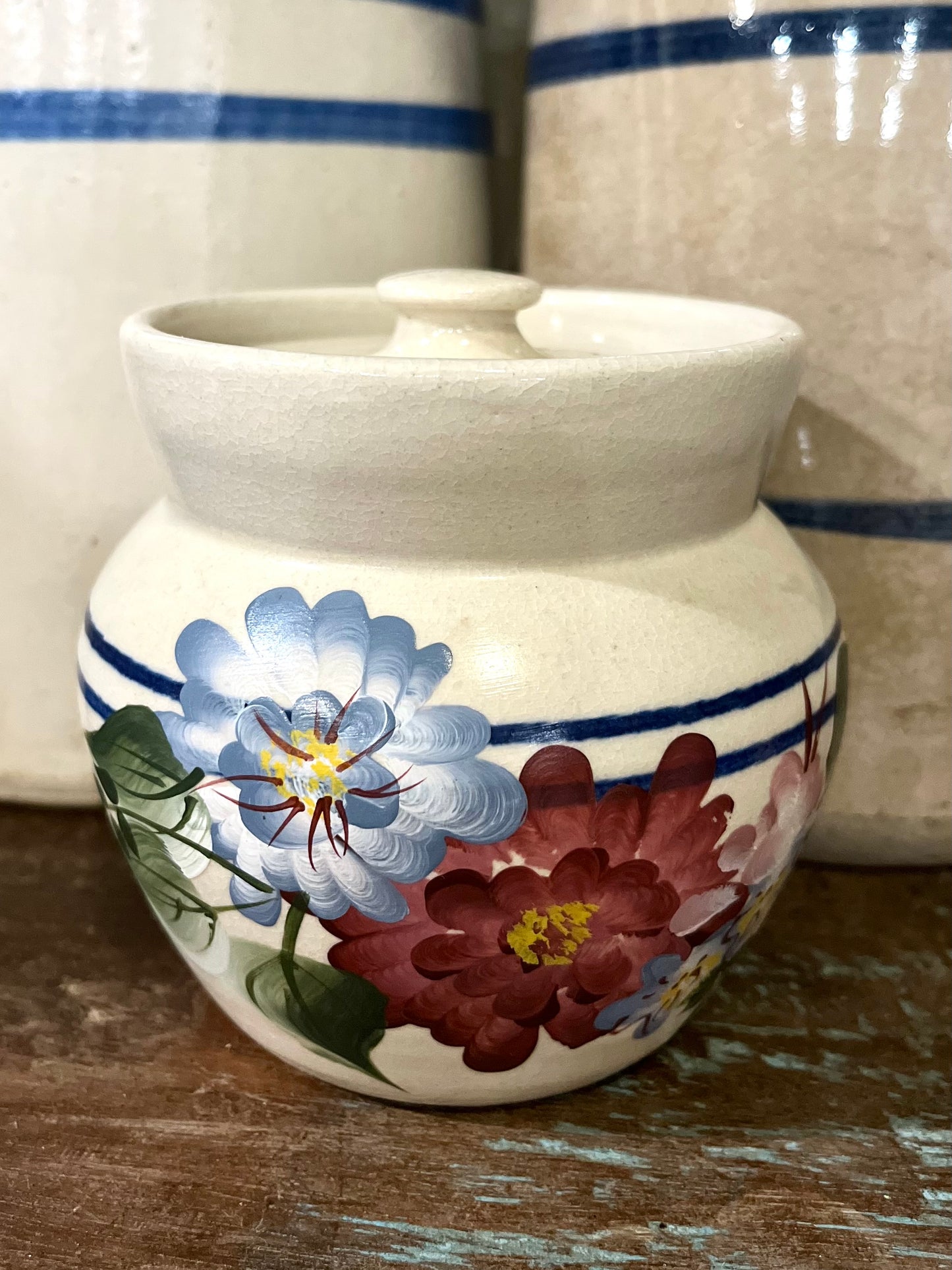Floral Painted Casey Pottery Jar with Lid